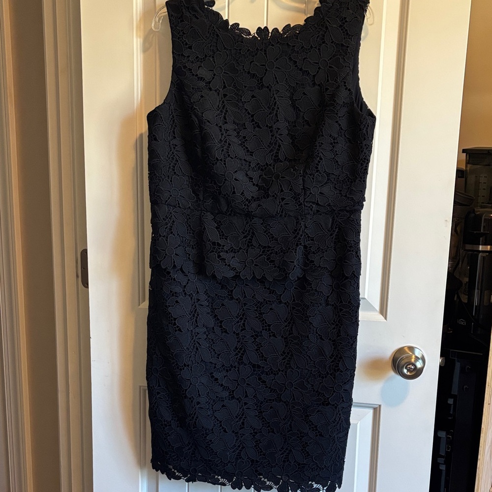 Talbots Dark Blue Almost Black Floral Lace Midi Dress. Size 14P
